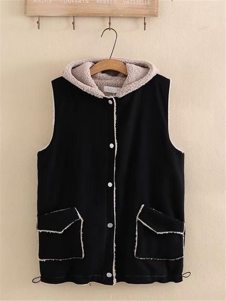 Vêtements d'extérieur grande taille femmes vêtements automne hiver gilet à capuche sans manches Cardigan fausse fourrure en médial Extra Large qualité loisirs