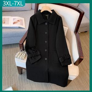 Vêtements d'extérieur hiver grande taille Vintage noir pardessus femmes grand manches longues laine manteau chaud 3XL 4XL 5XL 6XL 7XL vêtements