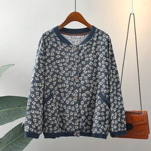 Vêtements d'extérieur pour femmes, grande taille, veste d'automne, vêtements décontractés, amples, en coton et lin, vêtements d'extérieur floraux, manteaux courbes