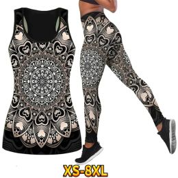 Traje Elegante Elementos geométricos Corazón Impreso Chaleco Pantalones Conjunto de yoga Entrenamiento de verano Correr Pantalones de yoga Esculpir el cuerpo Traje de glúteos 8XL