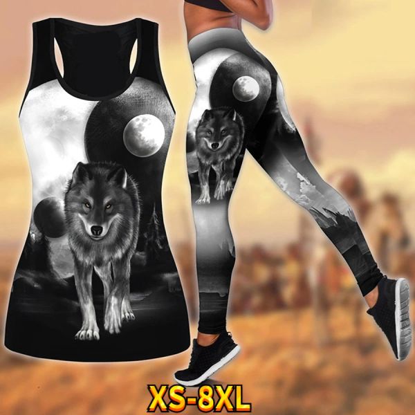 Traje para mujer Chaleco Tiger Head Print Gym Running Sexy Yoga Pantalones Secado rápido Traje transpirable XS8XL