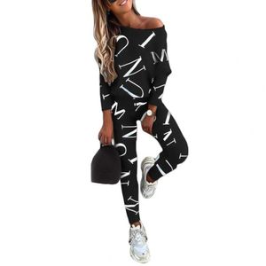 Tenue lettres imprimer haut à manches longues printemps femmes Blouse pantalon survêtement pour sport deux pièces vêtements d'entraînement ensemble X0629