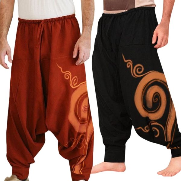 Atuendo de pantalones de harema para hombres con la entrepierna pantalones de estampado retro retro yoga joggers pantalones de chándal pantalones de hip hop pantalones de piernas anchas sueltas