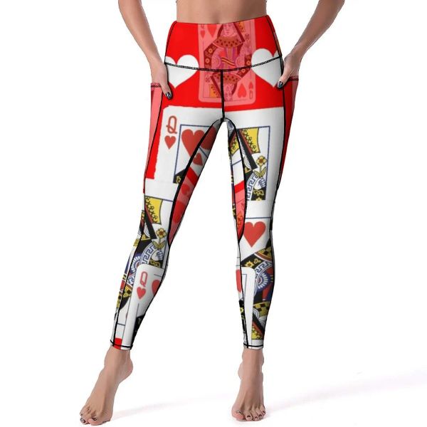 Outfit Cartes de Poker Pantalons de Yoga Femmes Rouge Reine Coeur Leggings Sexy Taille Haute Nouveauté Yoga Sport Legging Stretch Graphique Entraînement Leggins