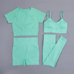 Roupa sem costura conjunto de yoga roupas de ginástica roupas de treino para mulheres conjunto de treino de cintura alta roupa esportiva yoga fiess terno