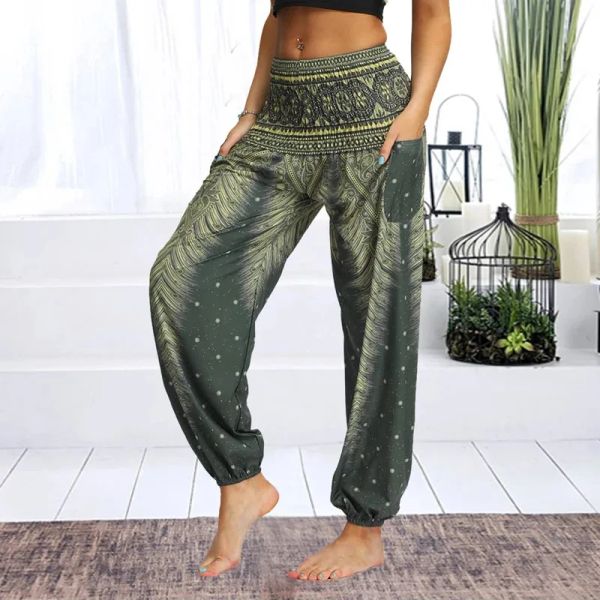 Conjunto de pantalones de yoga sueltos para mujer, pantalones de pierna ancha con estampado floral, pantalones elásticos largos, pantalones palazzo sueltos, pantalones de chándal, pantalones Harlan