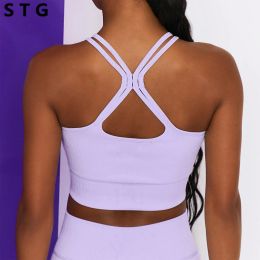 Outfits Beautiful Back Cross High Neck Sport Bra Shockproof Fiess Yoga Underwear Gym Oefening Running Sports Top Vest Women