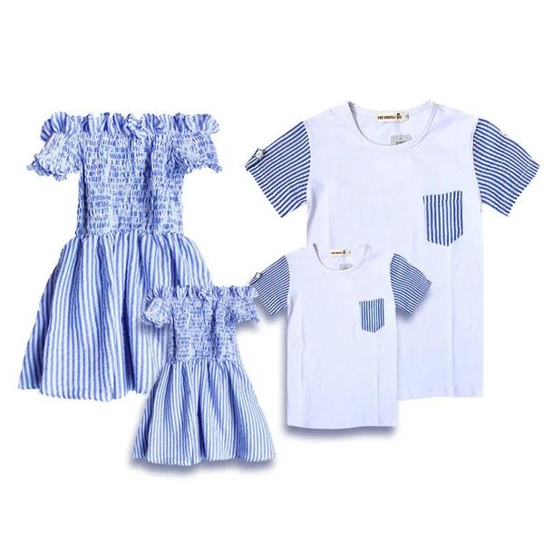 Trajes Ropa familiar Vestido de un solo hombro para mamá e hija Padre Hijo Camiseta de verano Ropa Traje para madre, padre e hijos