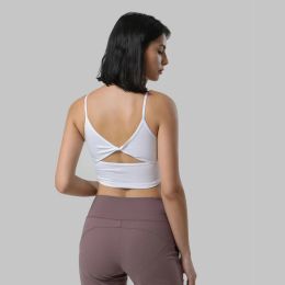 Tenues côtelées Retour Twist Entraînement Exercice Sports Bras Top Femmes Longline Stretch Formation Fiess Gilet Rembourré Gym Yoga Crop Tops Soutien-Gorge