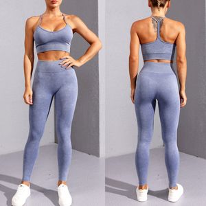 Outfits naadloze yoga set dames fitness en sportset sport pak fitness pak tweedelige set hoge taille leggings blootgestelde navel top