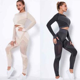 Outfits Workout -sets voor vrouwen 2 -delige naadloze yoga -outfit tracksuit high taille yoga leggings en crop top gym kleren set T220725