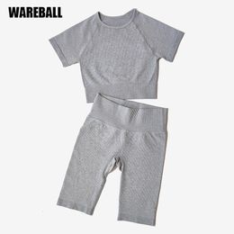 Atuendos Wareball Wareball Seamless Yoga Set Women 2 PCS Top Camiseta Camiseta de cintura Amla alta ropa de gimnasia Sport Traje de ejercicio Sport Wear 2