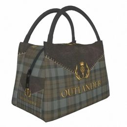 Outlander Caja de almuerzo reutilizable de cuero y tartán para mujeres A prueba de fugas Arte escocés Enfriador Térmico Bolsa de almuerzo con aislamiento de alimentos d76g #