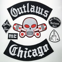 Outlaw Chicago perdona hierro bordado en parches moda tamaño grande para chaqueta de motorista espalda completa parche personalizado 298l