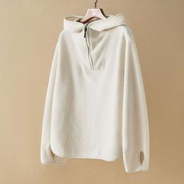 Outlet ~ commerce extérieur femmes maïs blanc printemps 2023 nouveau pull ample à capuche demi-fermeture éclair pour femmes