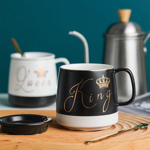 Overzicht in gouden keramische mok met deksellepel, Cup Kitten Coffee Ceramic Mugs Office Cup Office Drinkwar Cup cadeau