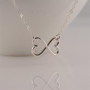 Contorno abierto dos collares de corazones de amor alambre geométrico envuelto Horizontal 2 doble corazón infinito collares para mujer 240D