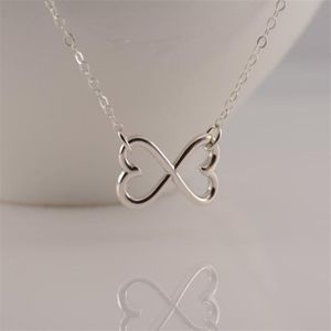 Outline abierto dos collares de corazones de amor alambre geométrico horizontal 2 doble corazón infinito infinito infinito para mujeres270f