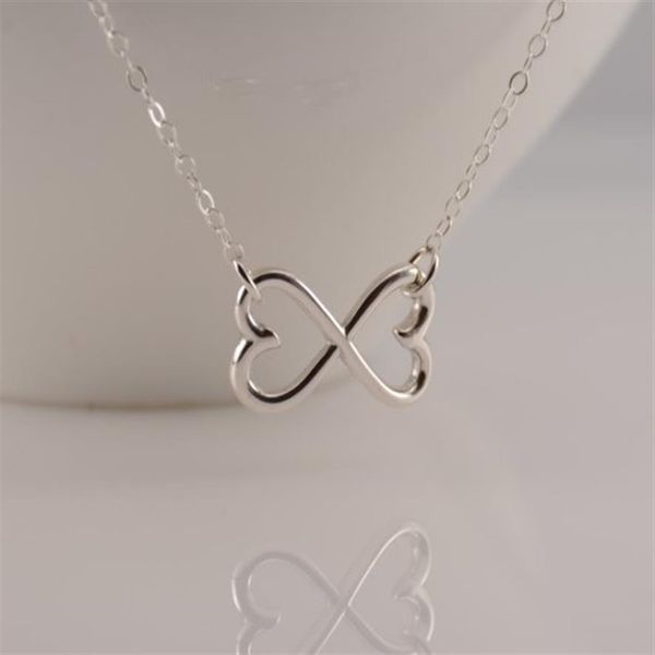 Contour ouvert deux coeurs d'amour colliers fil géométrique enveloppé horizontal 2 double coeur infini infini colliers pour femmes289j