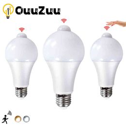 OuuZuu E27 LED PIR Motion Sensor Ampoule 12W 15W 18W 85-265V Détecteur de mouvement à rayonnement infrarouge Lampe de capteur pour l'éclairage domestique H220428