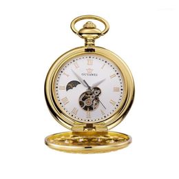 Ouyawei montre de poche mécanique hommes de qualité supérieure Vintage découpe Perspect couvercle inférieur remontage manuel montre de poche Bracelet Clock1249D