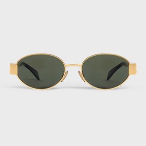 Oval Arc Triomphe Gafas populares Hot CL40235 De Hombres Gafas de sol doradas Gafas de sol para mujer Marco de alambre Lente verde Espejo de metal Pierna Triplete Firma en el templo Sol