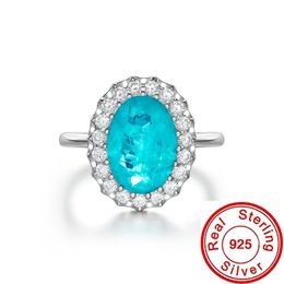 Oval Cut Paraiba Tourmaline Diamond Ring 100% Real 925 Sterling Silver Engagement Wedding Band Ringen voor dames feestjuwelen