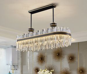 Lustre noir design ovale pour salle à manger, cuisine de luxe, luminaire moderne en cristal, décoration de maison, lampe en cristal