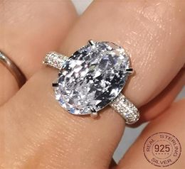 Anello da dito ovale Fascia abbagliante brillante 10 14mm Lab Diamond Argento 925 Classico regalo di anniversario di matrimonio per WifeGirl J53620848635257