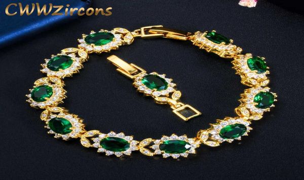 Oval Green Cubic Zirconia Stone Bracelet de hojas de oro amarillo para mujeres Joyería africana Dubai Party CB205 2107146011051