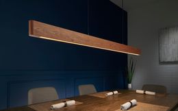 Lámpara colgante lineal ovalada, lámpara LED de madera, iluminación lineal, luz colgante, luz para restaurante