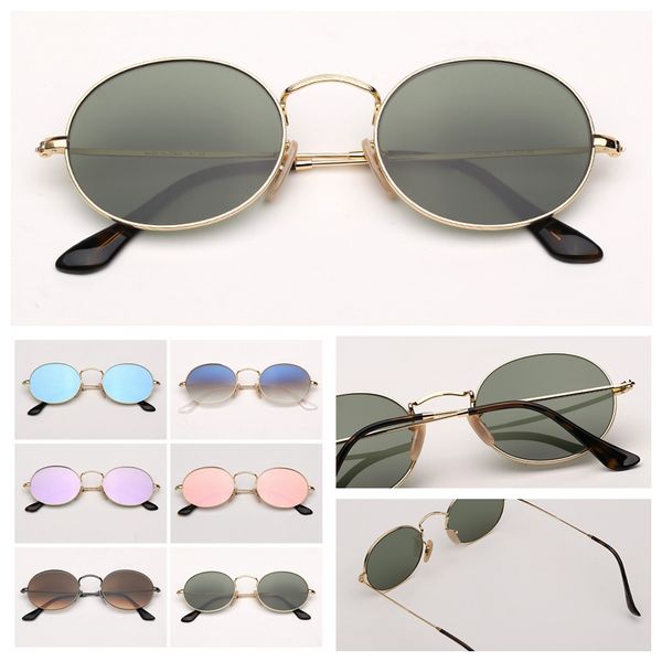 Gafas de sol ovaladas para hombre Revestimiento de moda Gafas de sol Conducción Mujer gradiente espejo lentes de vidrio lentes de protección uv con estuche de cuero gratis