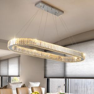 Oval modern kitchen chandelier for living room 2020 crystal chandeliers home decor dining room Hanging light fixture