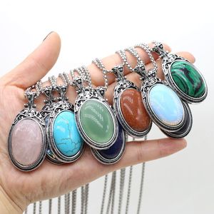 Ovale natuursteen hanger ketting ketting abalone shell agaat opaal link ketens genezende kristallen stenen ketting voor vrouwen sieraden