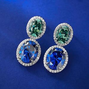 Óvalo zafiro esmeralda diamante dangle arete 100% real 925 pendientes de boda de plata esterlina para mujeres regalo de joyería nupcial cwojq