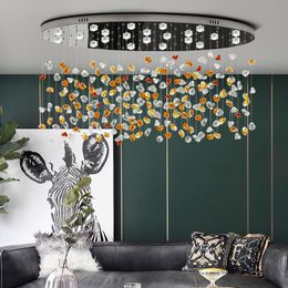 Ovale steen Crystal kroonluchter led rechthoek licht armatuur voor keuken eetkamer moderne lamp luxe home decor indoor verlichting