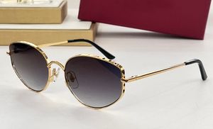 Lunettes de soleil ovales en métal doré/gris dégradé pour femmes, lunettes Sonnenbrille nuances Sunnies Gafas de sol UV400 avec boîte