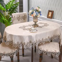 Mantel ovalado blanco bordado plegable té Juppe cubierta de comedor mantel hogar encaje arte polvo silla 240312