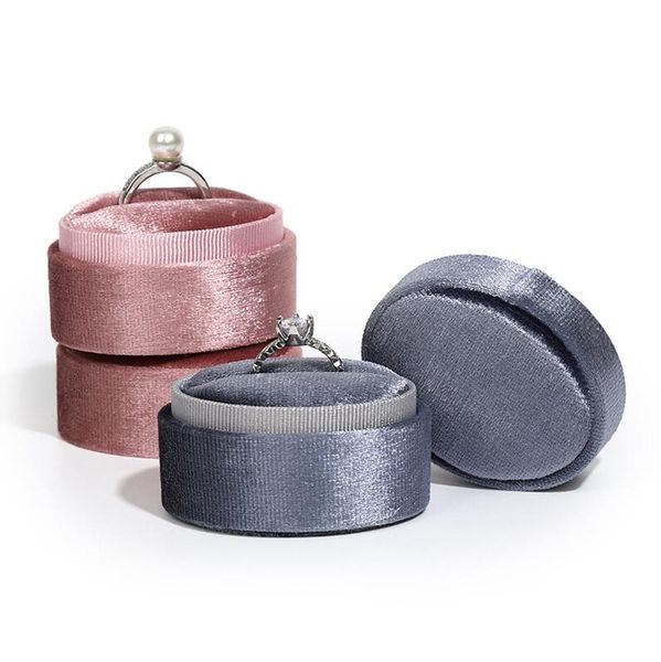Oval Velvet Ring Box Boîtes à bagues de mariage Vintage Handmade Rings Holder Storage Display Jewelry Organizer Gift Case for Proposition Engagement