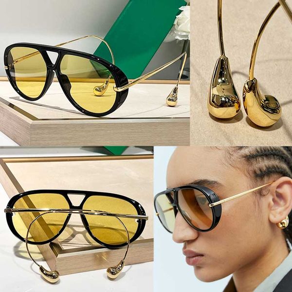 Luxury Women Diseñador Gafas de sol ovaladas Gafas de sol 1273 lentes de bio de nylon amarillo Negro gran marco de acetato de gafas de sol colgantes de metal gafas de moda 1274s