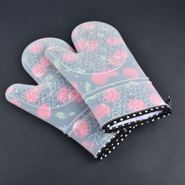 Mitaines de four 2pc Gants de cuisine en silicone Résistant à la chaleur Mitaines de four en silicone plus épais Gant de cuisine Four à micro-ondes Gants d'impression de cuisine 230613