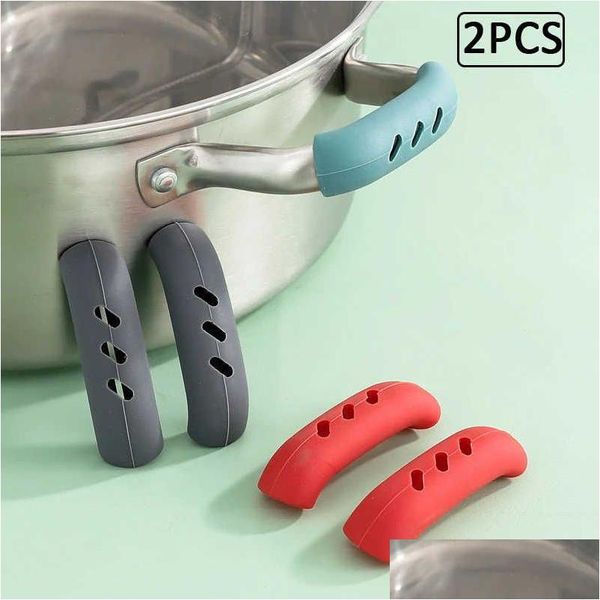 Mitaines de four 2pcs / pack gant de mitaine d'insation de chaleur cocotte oreille casserole porte-pot poignée anti-clip sile accessoires de cuisine livraison directe ho dhmlz