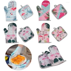 Ovenwanten 2 stks stel flamingo -patroon in magnetronhandschoenen hoge temperatuurweerstand voor keuken kookgereedschap