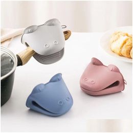 Gants de four dessin animé Sile Hippo mignon épaissi résistant aux hautes températures utilisation au micro-ondes gants Anti-brûlure accessoires de cuisson de cuisine Dro Otoys