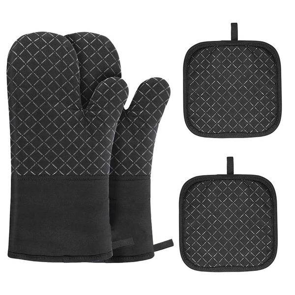 Mitaines de four Coton Silicone Gants antidérapants et résistants aux hautes températures Gant résistant à la chaleur pour micro-ondes Cuisson Silicone anti-chaud