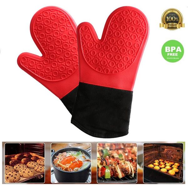 Gants de four en Silicone antidérapants à pois, résistants à la chaleur, doublure en coton de cuisine imperméable, manches de barbecue pour four