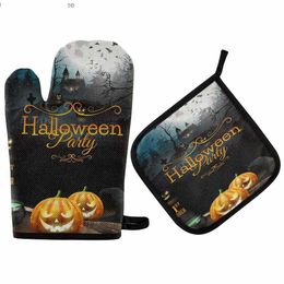 Ovenwanten Halloween Jack Handschoenen En Pottenrek Set Cartoon Pompoen Hittebestendig Antislip Keukenpad Z230810 Drop Delivery Home Garde Dhxkv