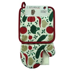 Dish Towel -Oven Mitts Potolers Zet 100% katoen voor perfect Gifting Baking Everyday Cooking Duurzame hittebestendige groente 3 -delige set 15x25 in/7x13 in/8x8 in