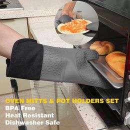 Mitaines de four Gants en silicone Coton résistant à la chaleur isolé pour la cuisson Barbecue Cuisine Cuisson 230616