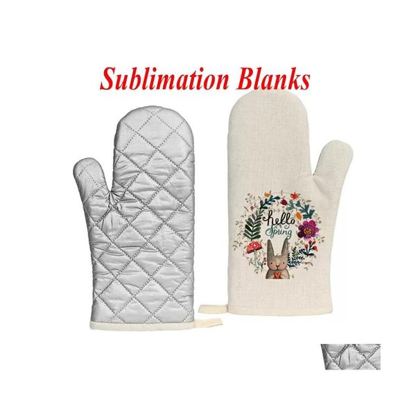 Mitaines de four Sublimation Épaissir Cuisine Coton Lin Cuisson Micro-ondes Chaleur Insation Gant Anti Brûlure Gants Cadeau Pour Maman Drop Del Dhuoe